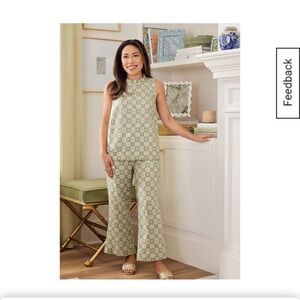 Crown & Ivy Cream Patterned Wide Leg Pantsuit